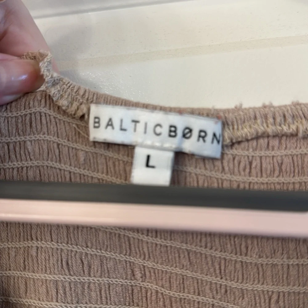 Baltic Born Lainey Smocked Swiss Dot Midi Dress Taupe Boho Long Sleeve Large - Picture 12 of 14